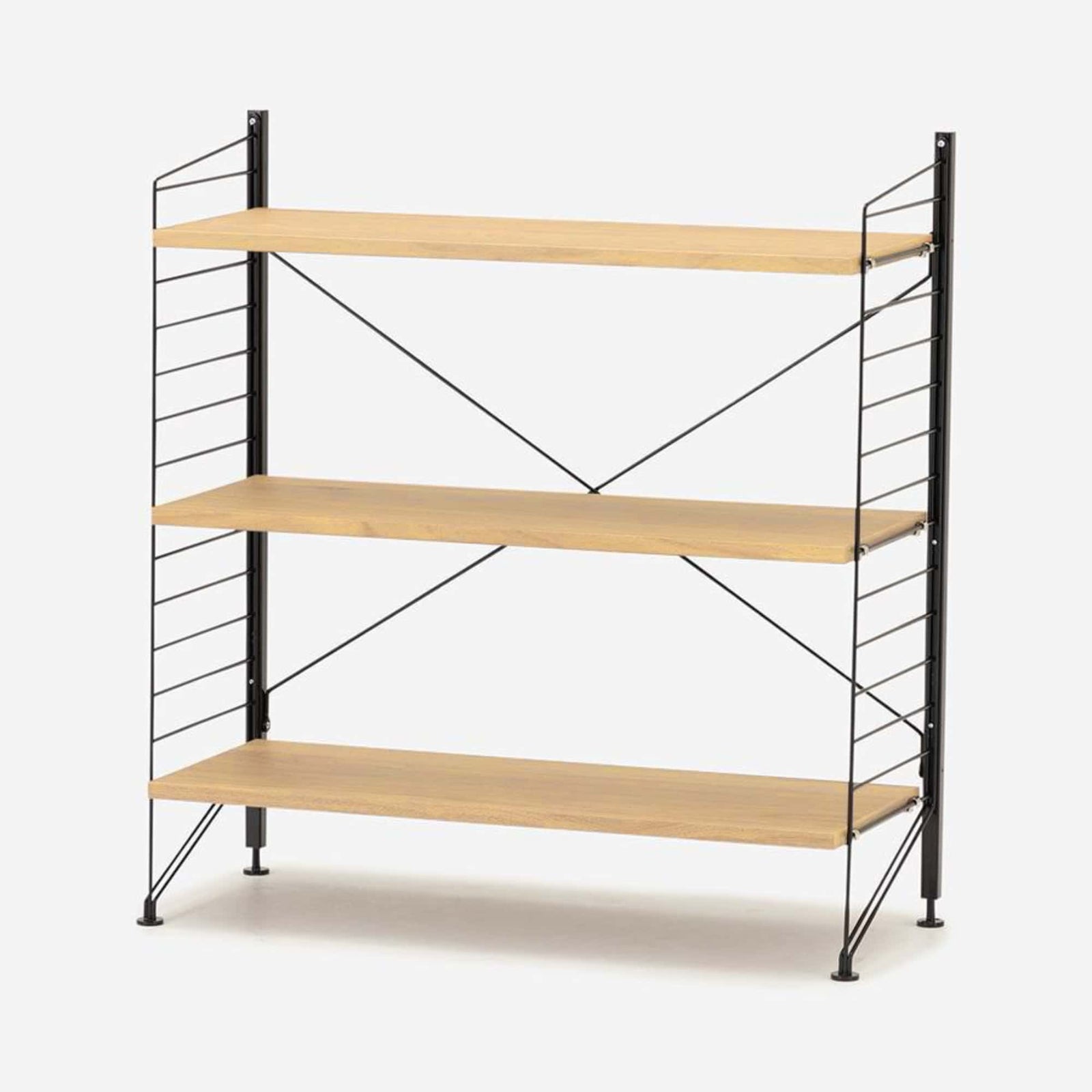String Freestanding Shelf, 80cm Wide, Oak/Black