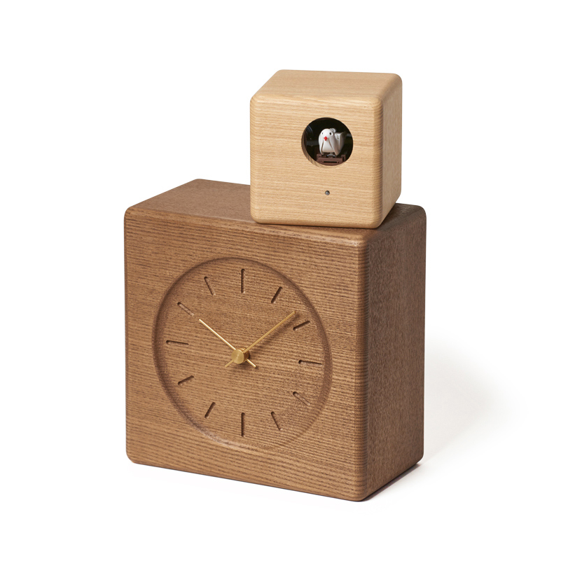 Lemnos Cubist Cuckoo clock, brown/natural