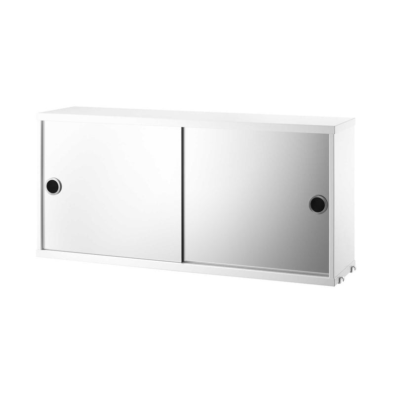 String Shelving System Cabinet with Sliding Mirror Doors, White (W78xD20xH37cm)