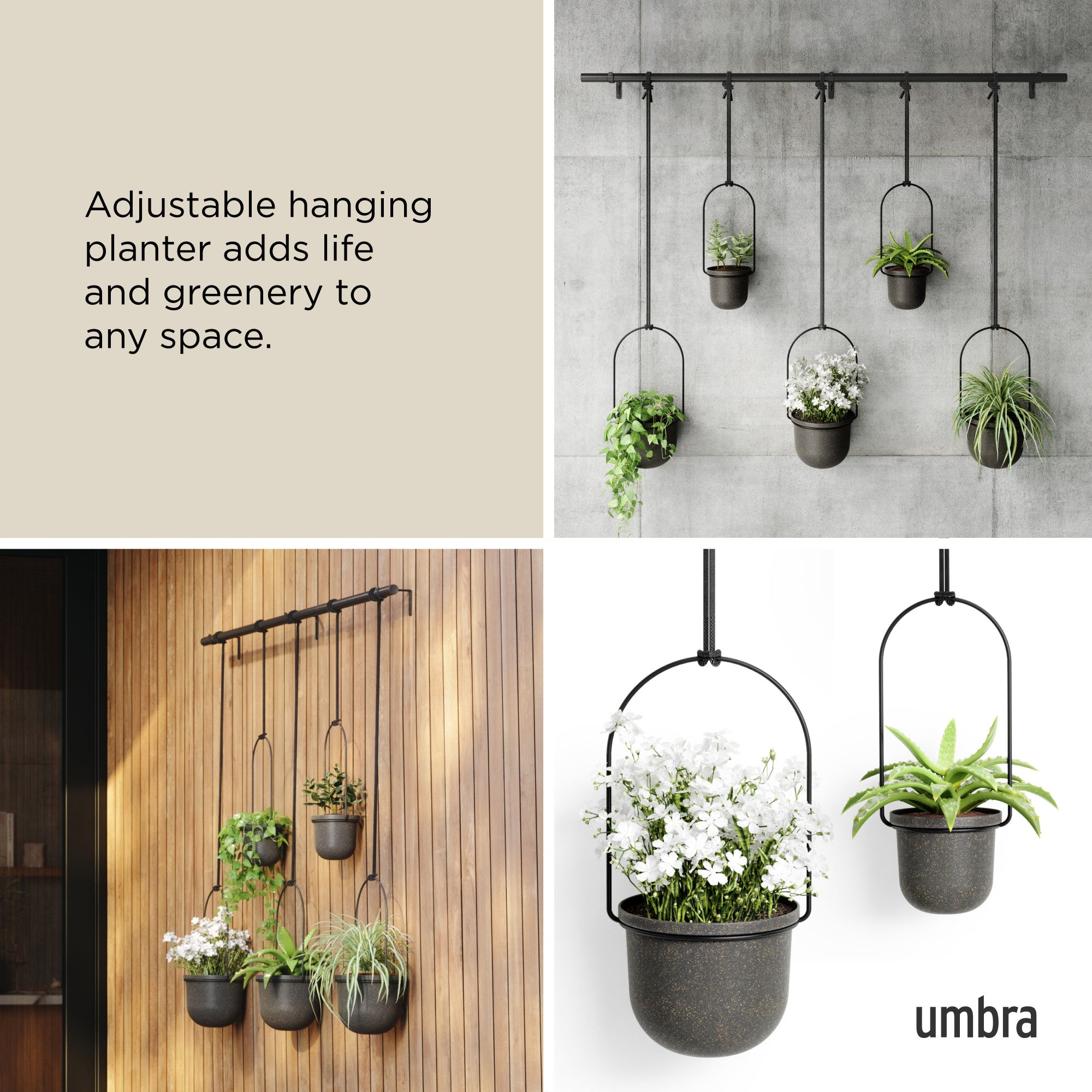 umbra planter hanging Umbra Triflora Hanging Planter (Set of 5), black