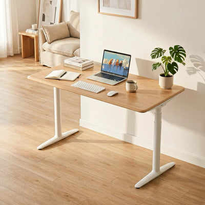 9am Luna ash hardwood home office stand up desk, ash/white