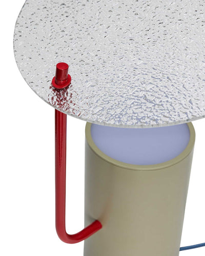 Hubsch Disc Table Lamp, Khaki/Red/Textured