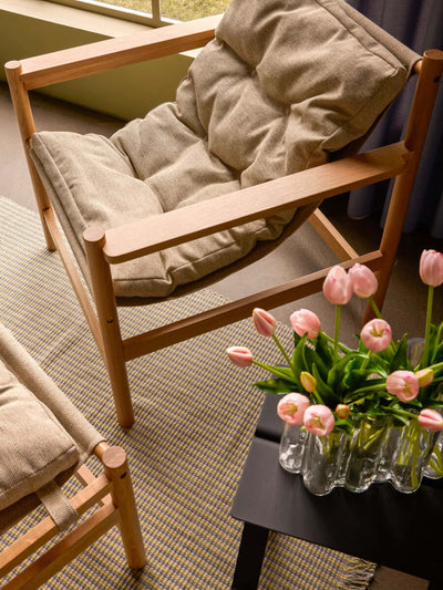 Hubsch Heritage armchair with footstool, natural/beige