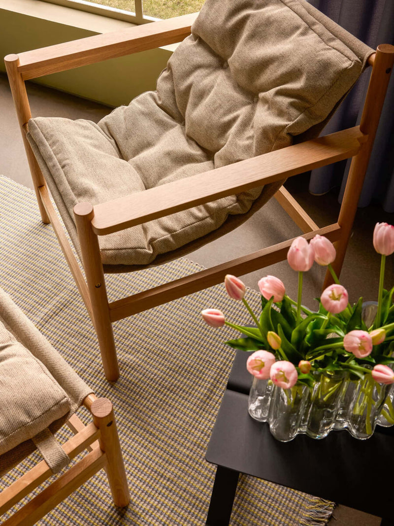 refurbished | Hubsch Heritage armchair with footstool, natural/beige