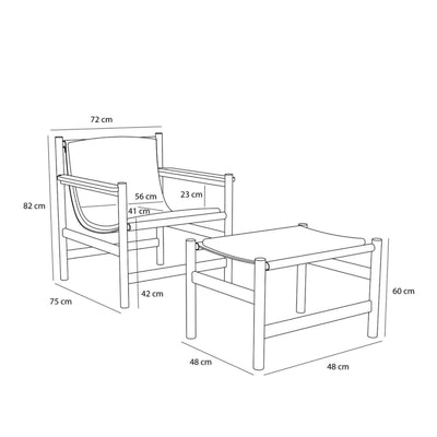 Hubsch Heritage armchair with footstool, natural/beige