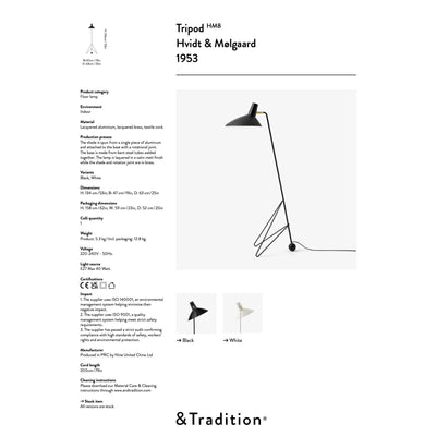 &Tradition Tripod HM8 floor lamp, Matt black