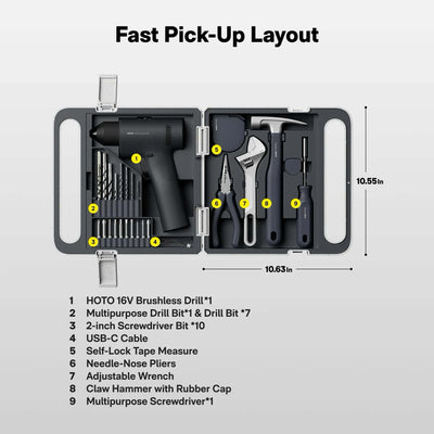 HOTO 16V Brushless Drill Tool Kit