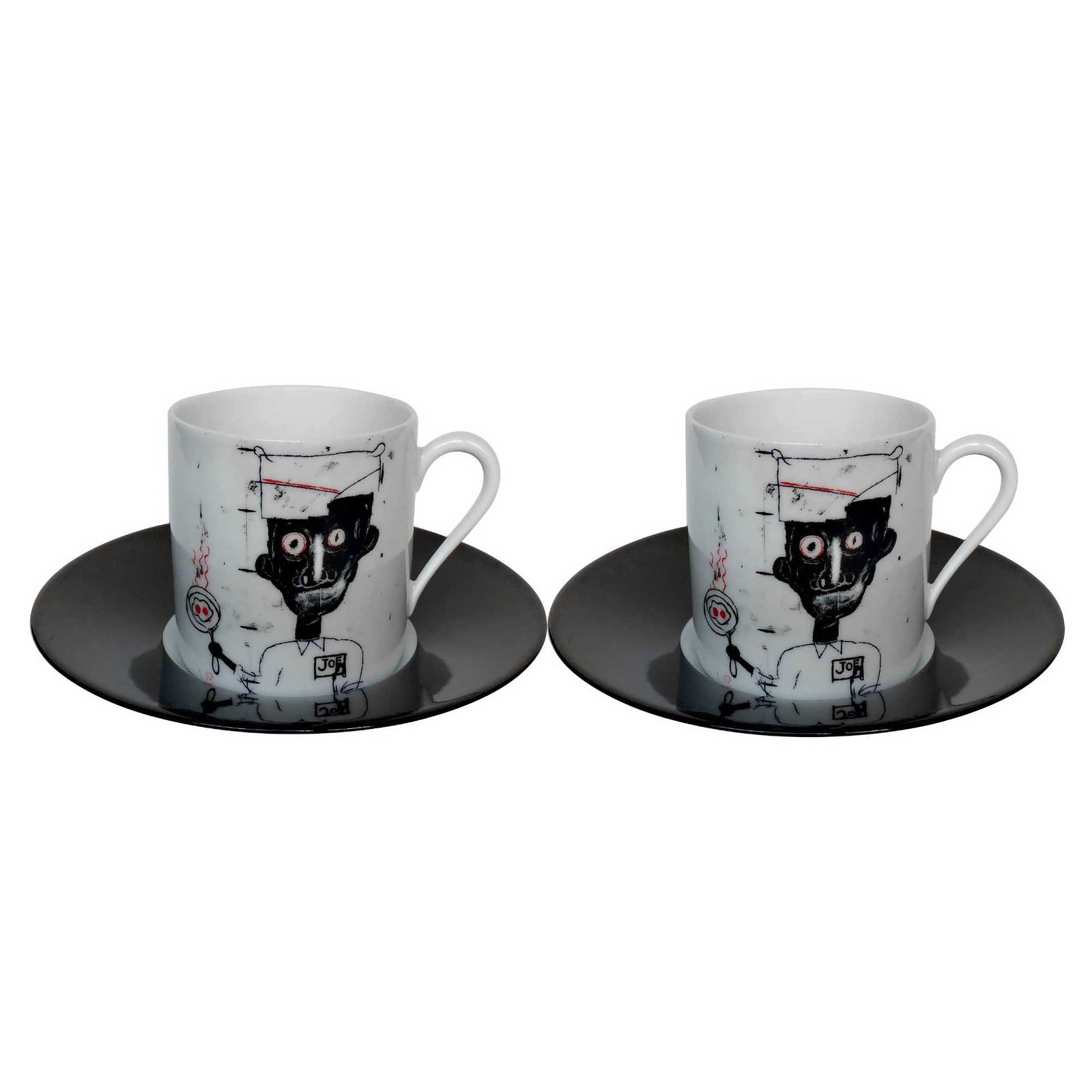 Jean-Michel Basquiat Ligne Blanche Porcelain Espresso Cup Set of 2 , Eyes et Eggs