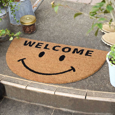 Semi-circular Smiling welcome mat, natural