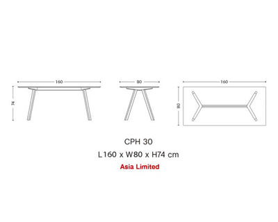 Hay CPH30 table, grey/matt oak (160x80 cm)