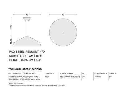 Hay Pao Steel Pendant 470, cool grey