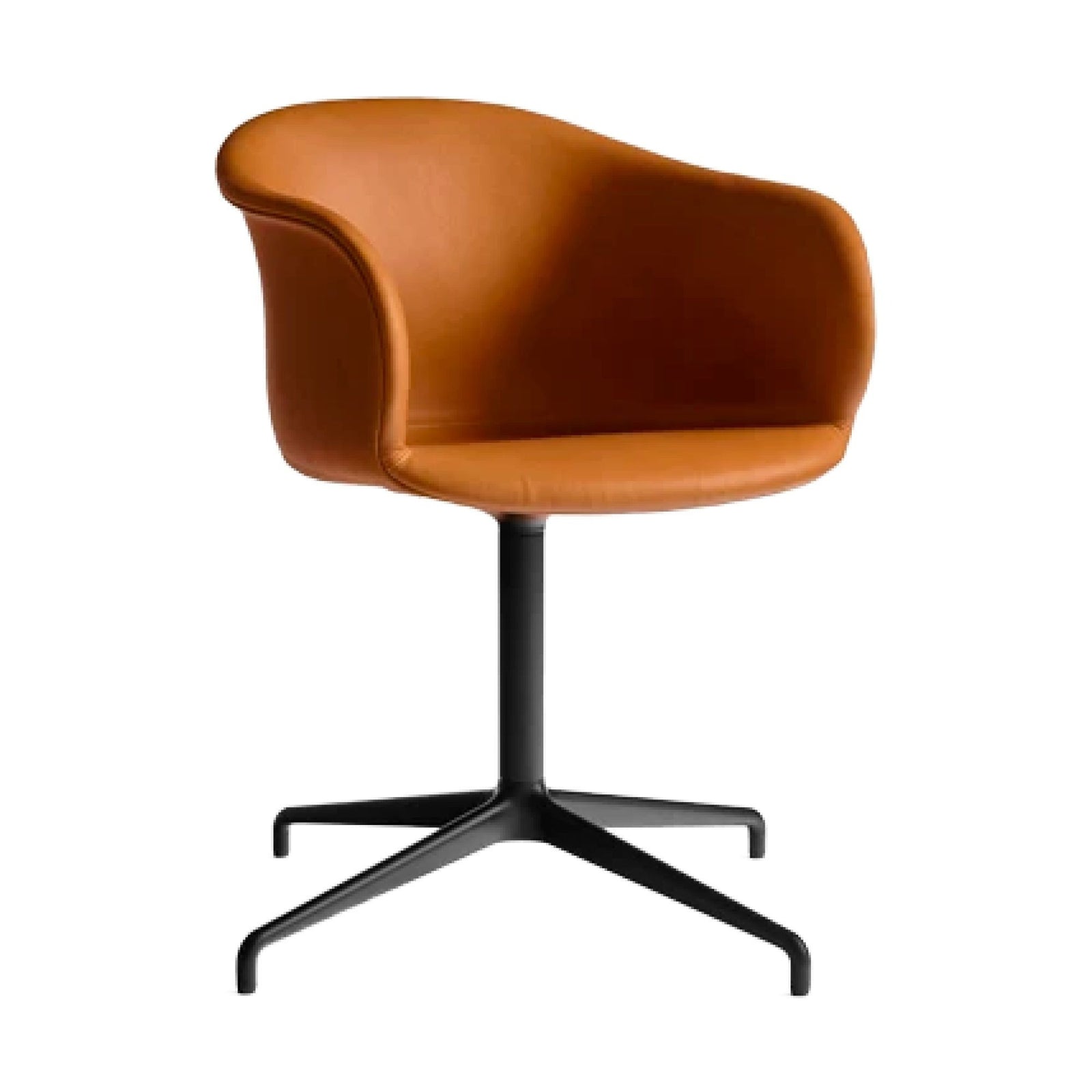&Tradition Elefy JH33 Chair Swivel Base , Silk Cognac Leather-Black Base