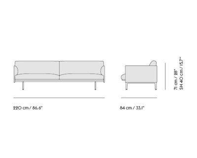 Muuto Outline Sofa 3-Seater, RefineLeatherCognac/Black w220xd84xh71cm