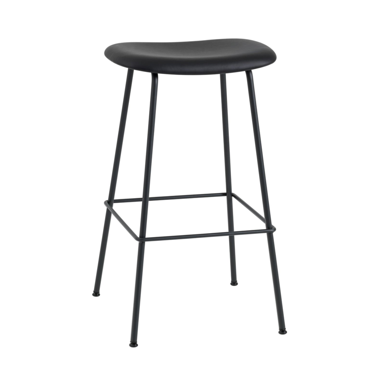 Muuto Fiber Bar Stool Tube Base, refine leather black/black (75 cm)