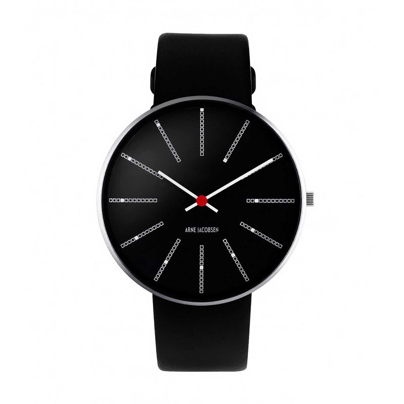 Arne Jacobsen Bankers Watch with Black Leather Strap, Black