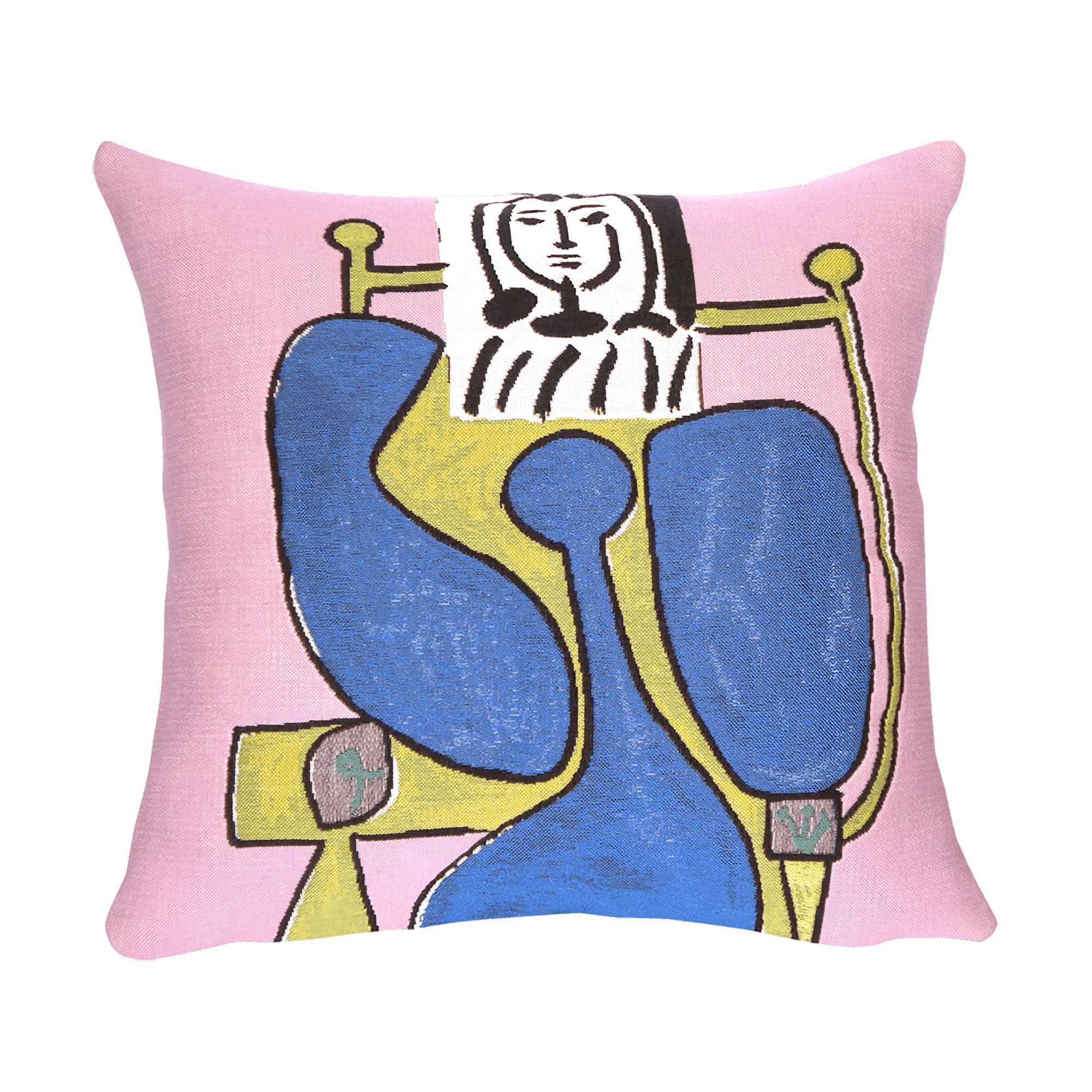 Jules Pansu Jacquard Cushion, Femme assise à la robe bleue II 1949 (45x45cm)