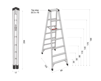 Hasegawa Ashigaru Step Ladder 7-Steps, Silver