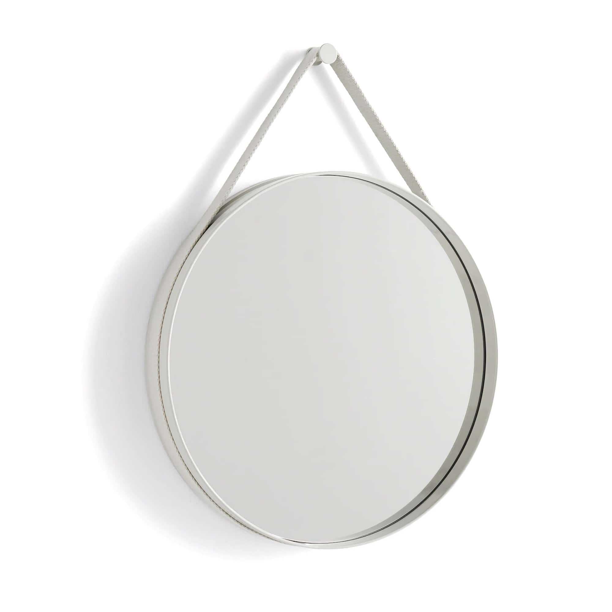 Hay Strap Mirror with Woven Strap, Light Grey (Ø50cm)