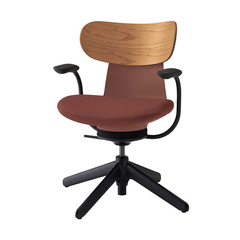 Kokuyo Inglife Office Chair Dark Plywood Back with Arm, Red