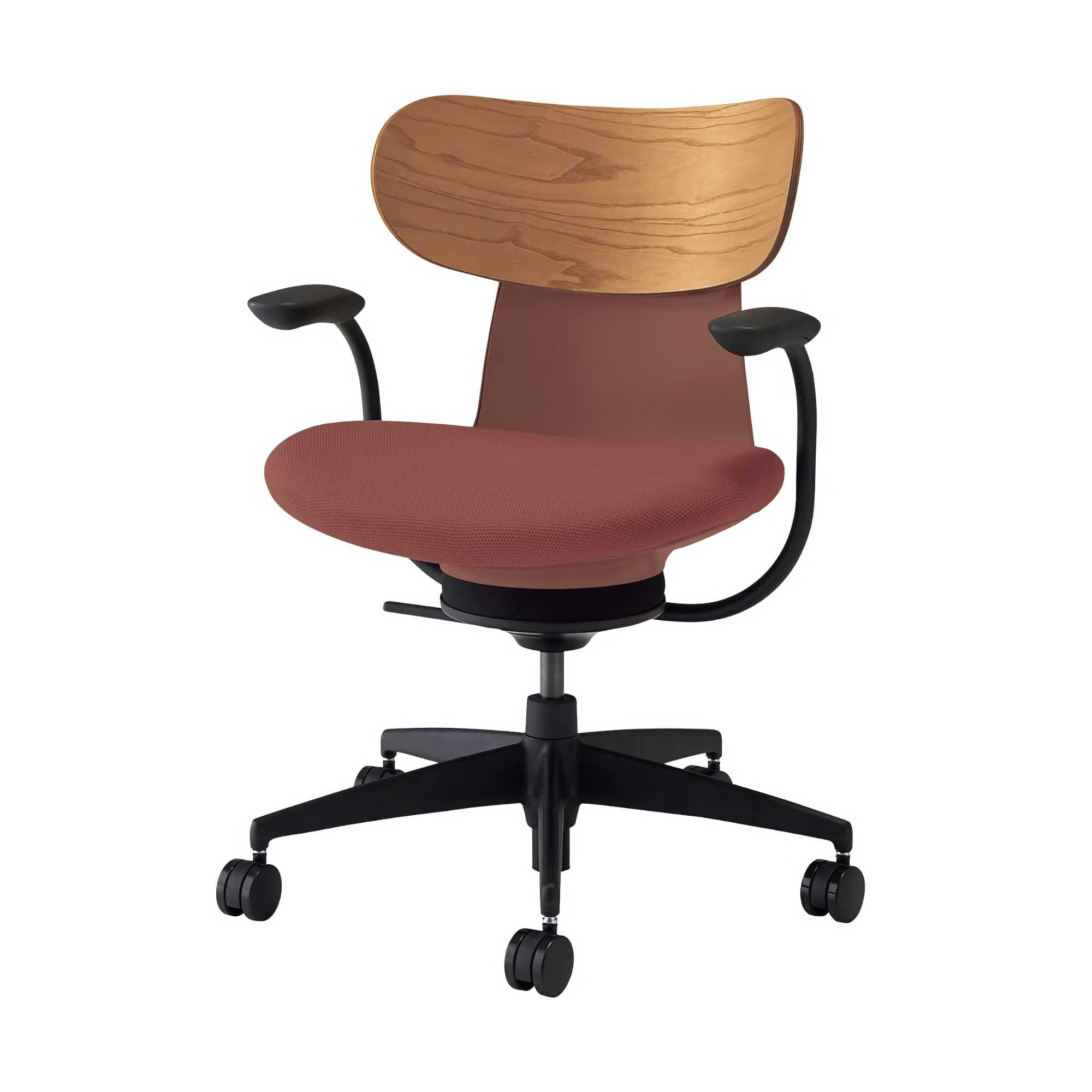 Kokuyo Inglife Office Chair Dark Plywood Back with Arm, Red