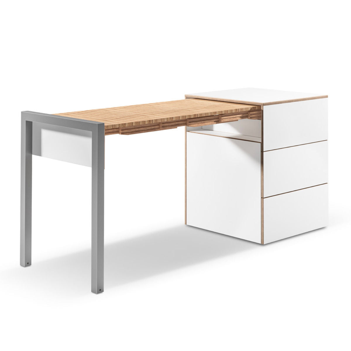 Alwin's Space Box Extendable Table Drawers , White/Beech Laminated Veneer