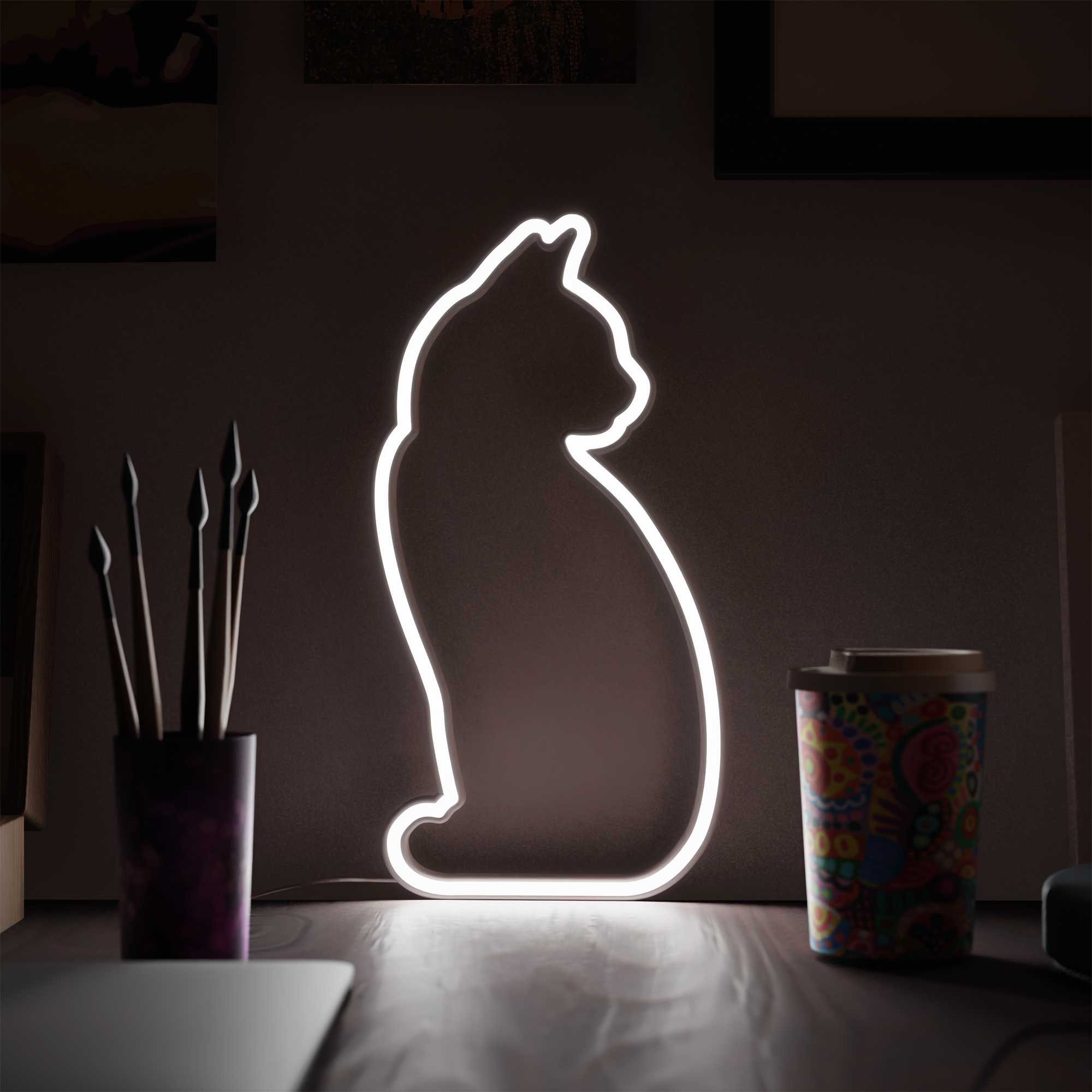 Mustard Cat Neon LED Light, Upright