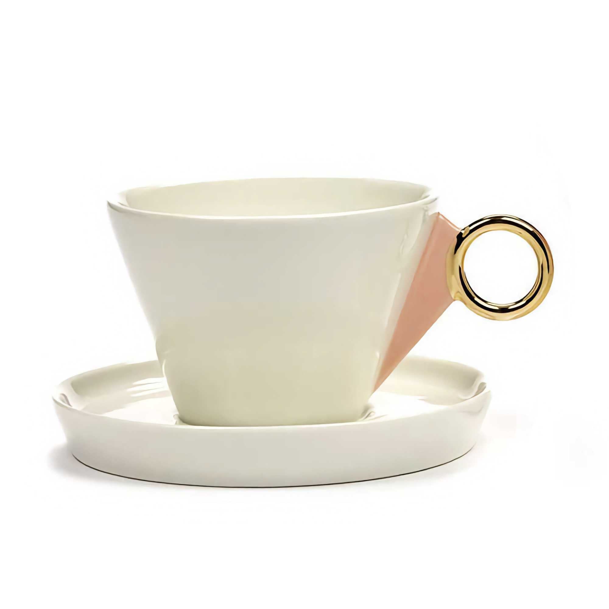 Serax Desiree Tea Cup with Saucer, White/Gold/Pink