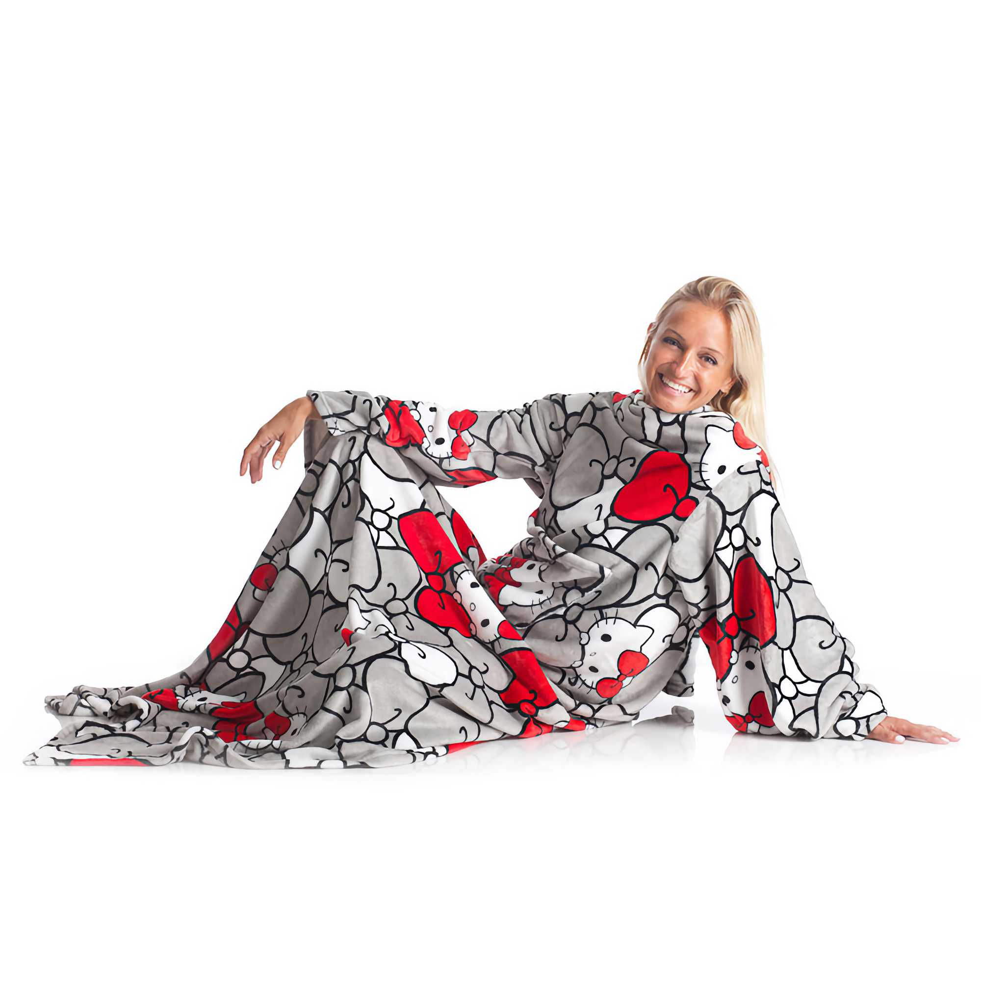 Kanguru Deluxe blanket w. sleeves and pocket, Hello Kitty (140x180 cm)
