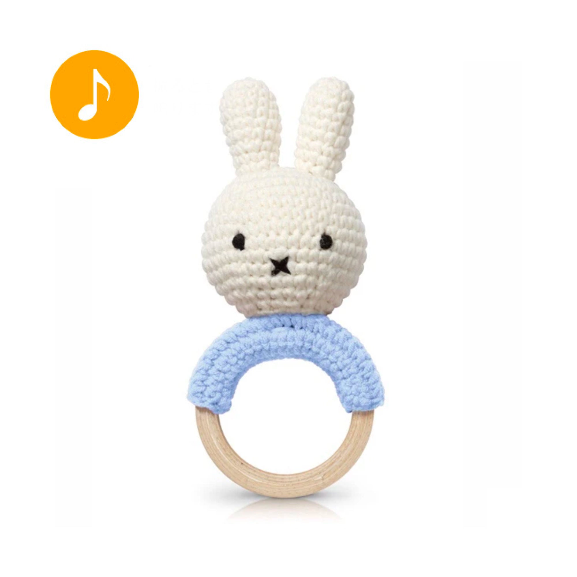 Just Dutch Miffy handmade rattle & teether, baby blue