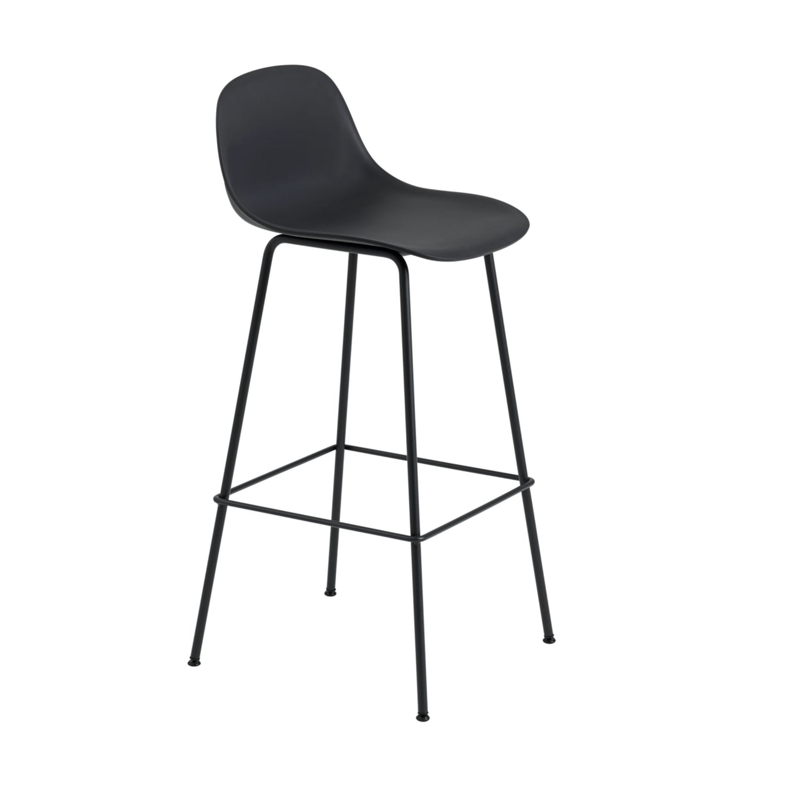 Muuto Fiber Bar Stool Tube Base With Back Rest, black/black (75 cm)