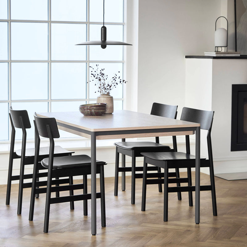 Woud Pause Dining Chair , Black Painted Ash-Black Leather Seat