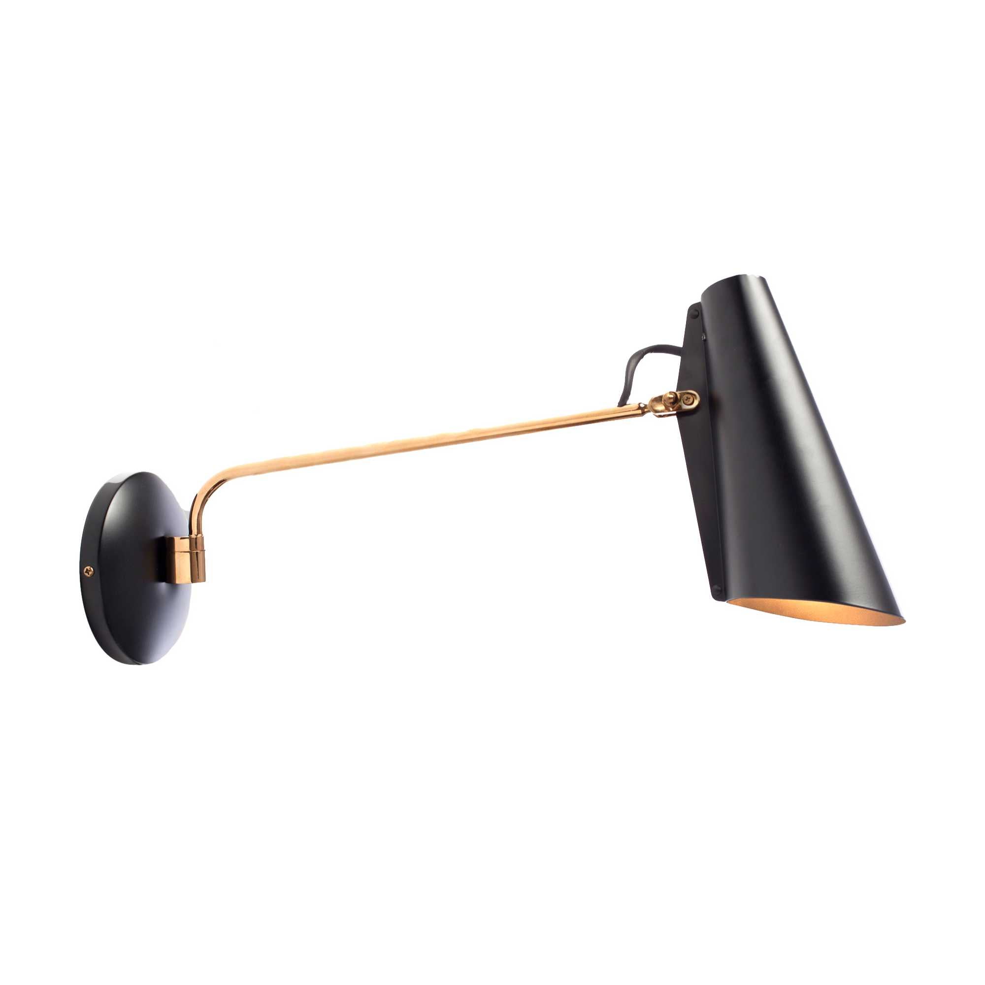 Northern Birdy swing wall lamp, black/brass