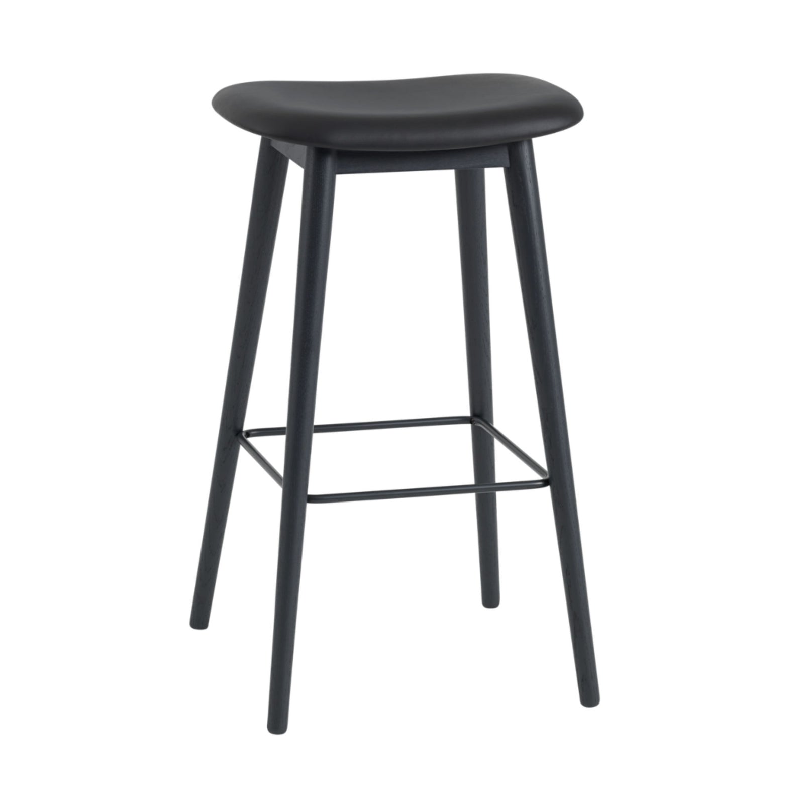 Muuto Fiber Bar Stool Wood Base, Refine Leather Black/Black (75 cm)