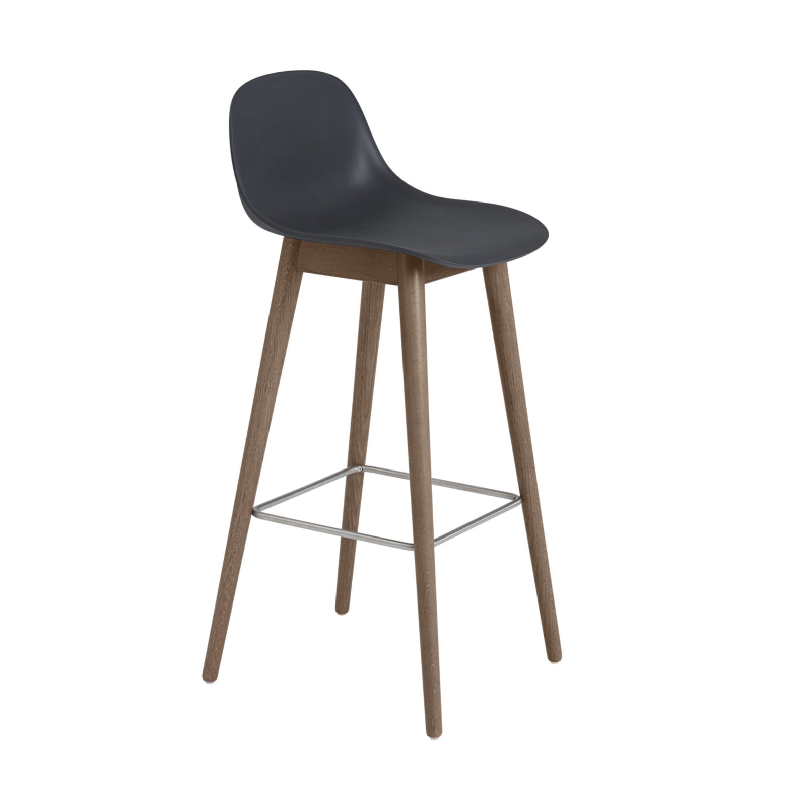 Muuto Fiber Bar Stool Wood Base With Backrest, Black/Stained Dark Brown (75 cm)