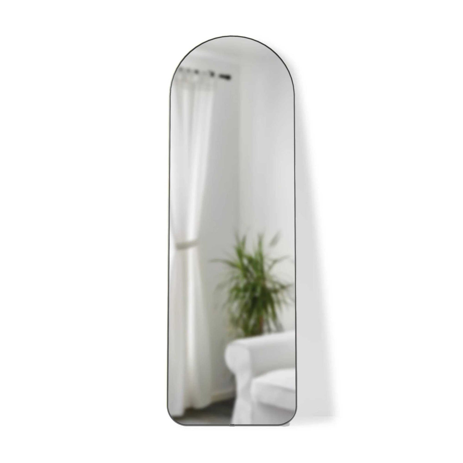 Umbra Hubba arched leaning mirror, metallic titanium