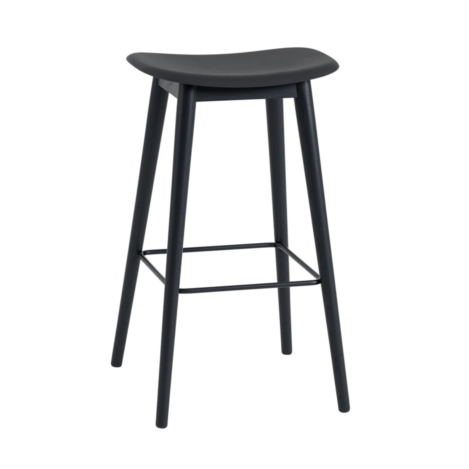 Muuto Fiber Bar Stool Wood Base, Black/Black (75 cm)