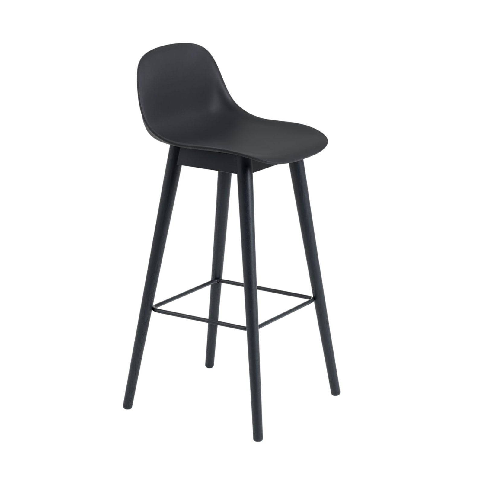 Muuto Fiber Bar Stool Wood Base With Backrest, Black/Black (75 cm)