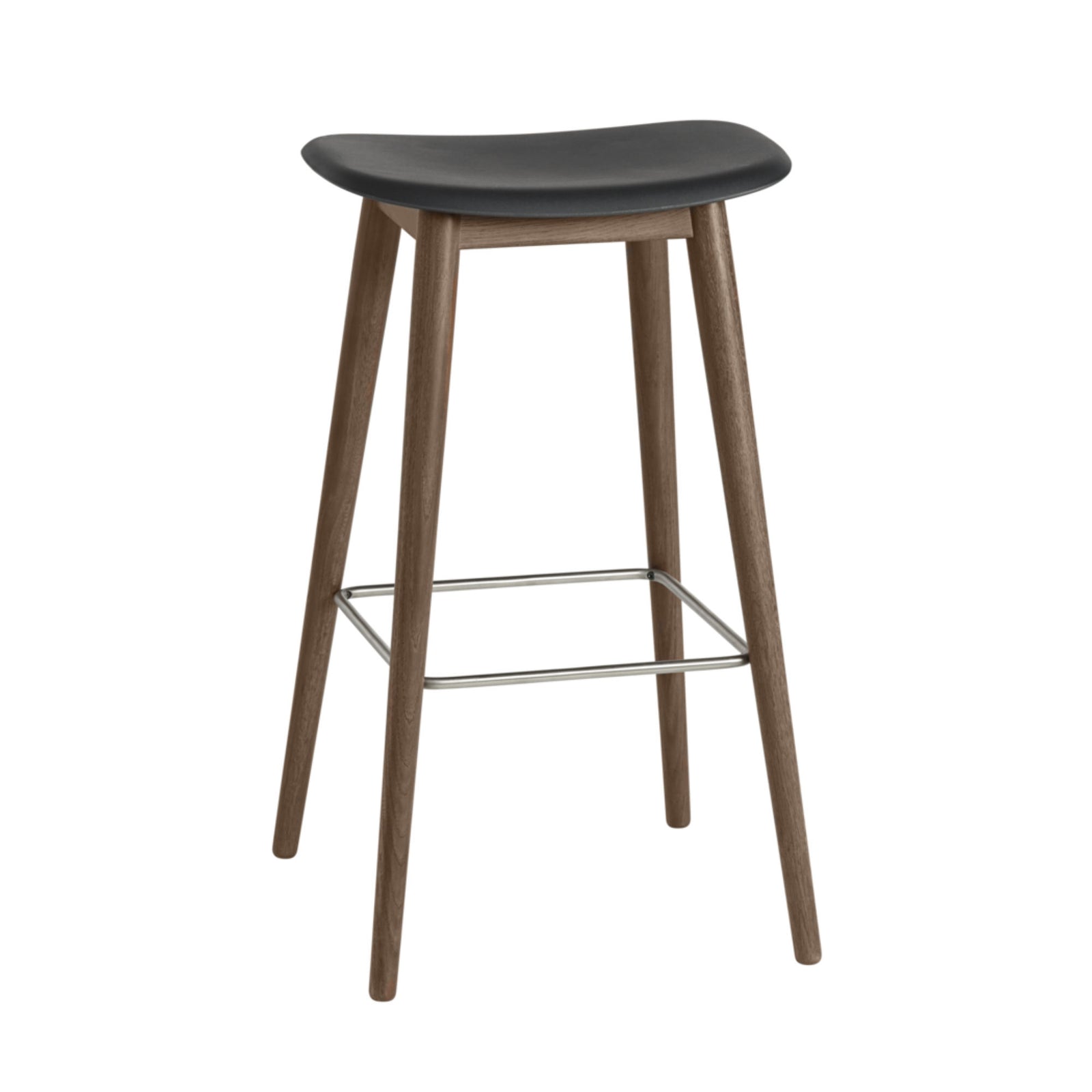 Muuto Fiber Bar Stool Wood Base, Black/Stained Dark Brown (75 cm)