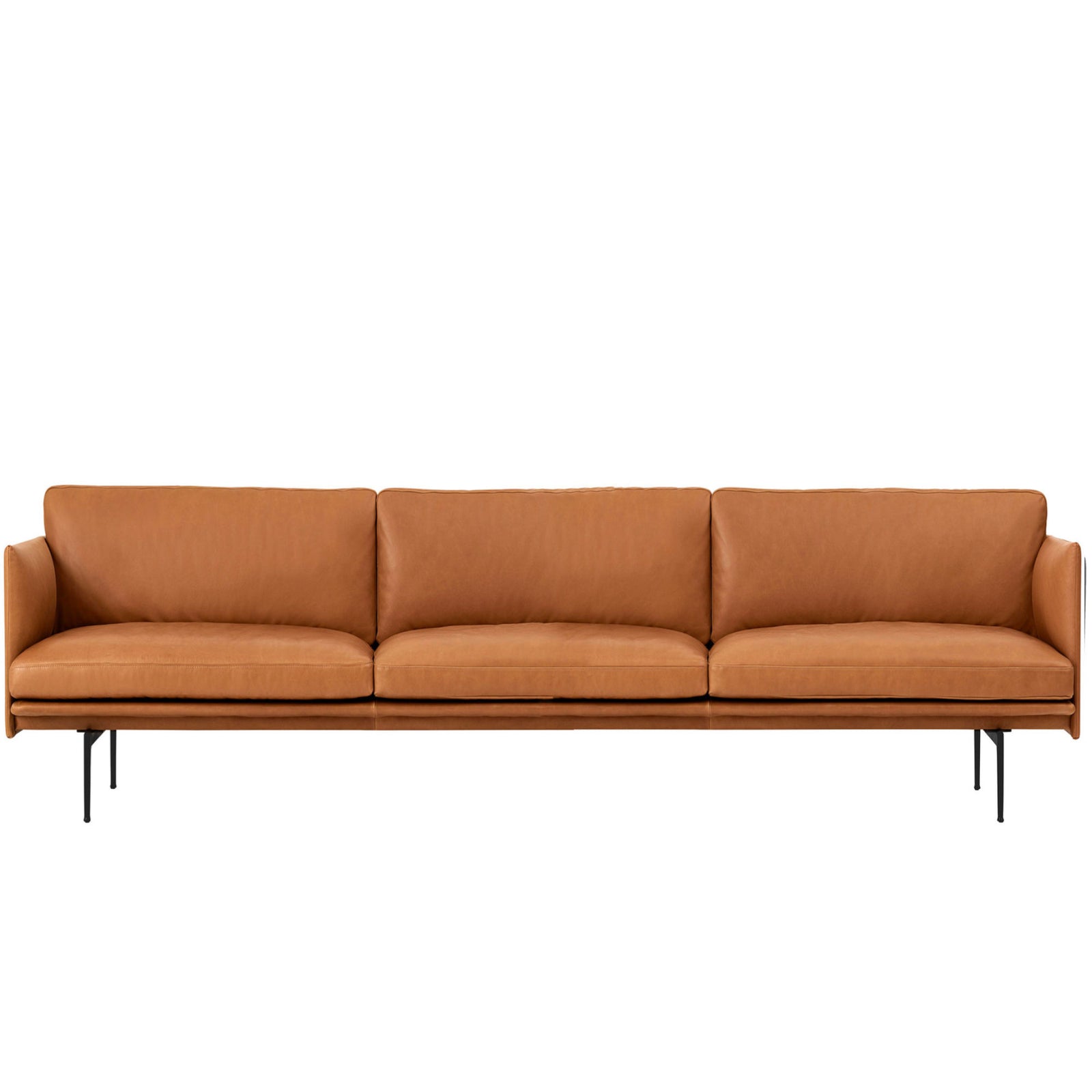 Muuto Outline Sofa 3 1/2-Seater, RefineLeatherCognac/Black w255xd84xh71cm