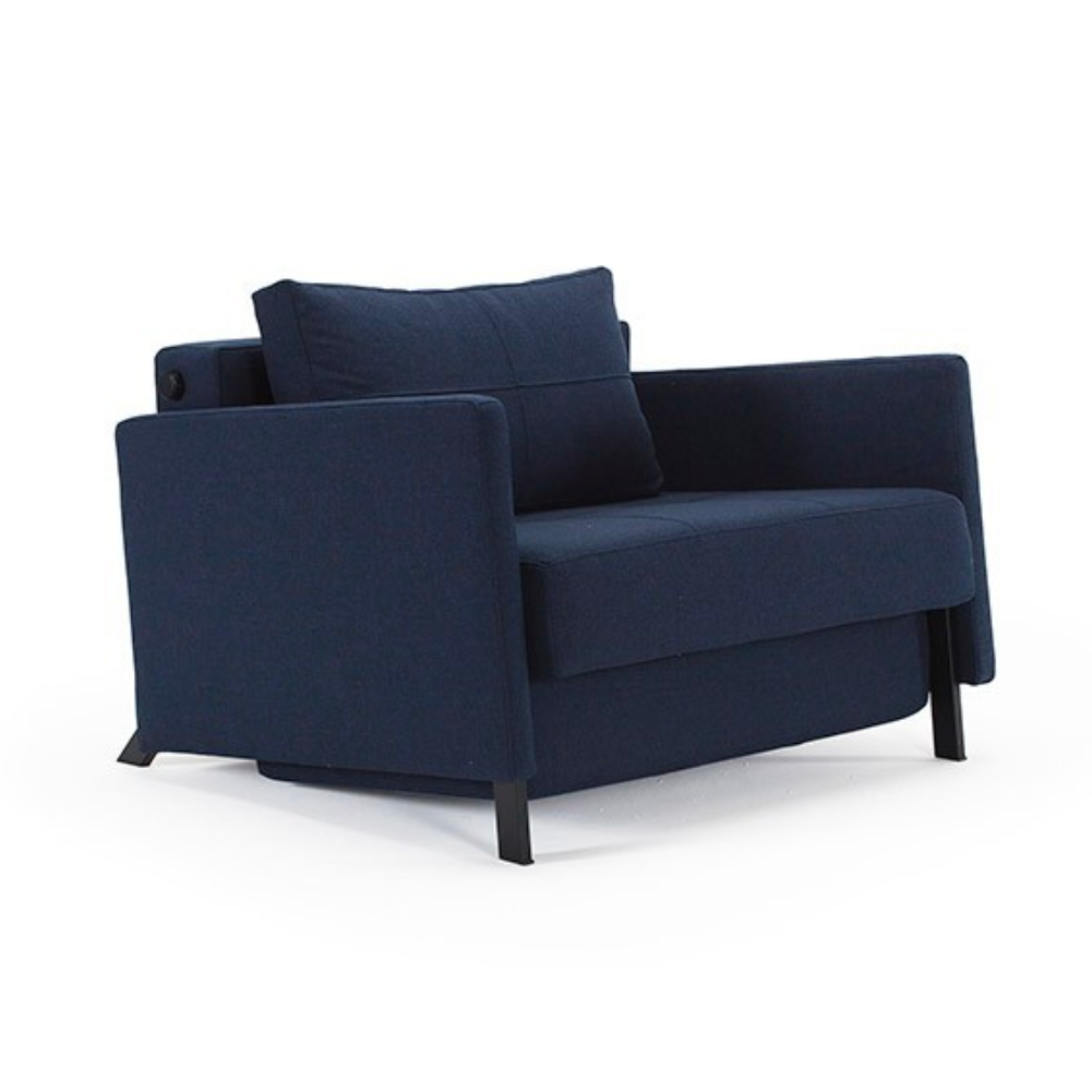 Innovation Living Cubed 90 Alu sofa bed with arms, 528 mixed dance blue