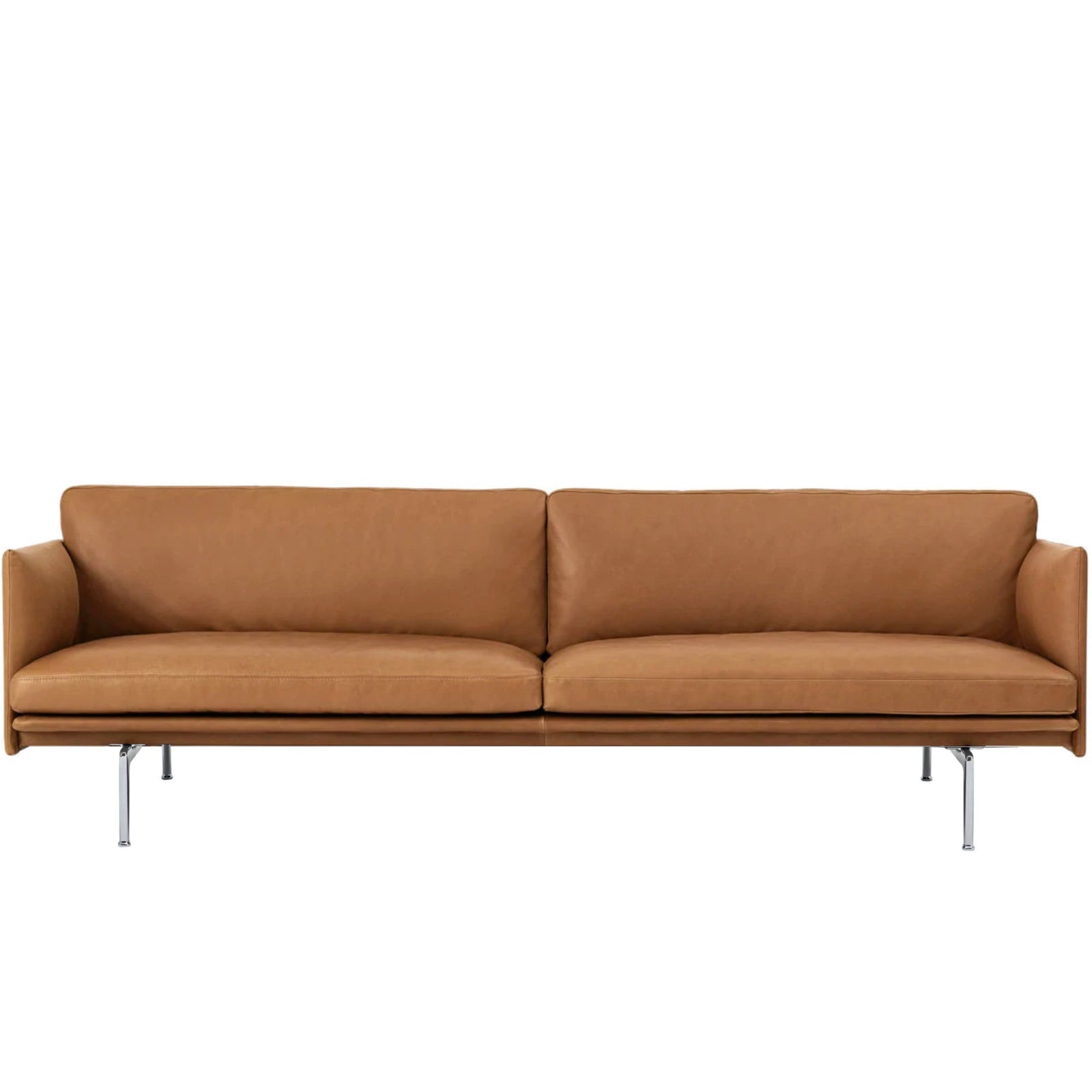 Muuto Outline Sofa 3-Seater, RefineLeatherCognac/PolishedAluminum w220xd84xh71cm