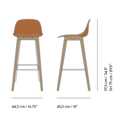Muuto Fiber Bar Stool Wood Base With Backrest, Refine Leather Cognac/Oak (75 cm)