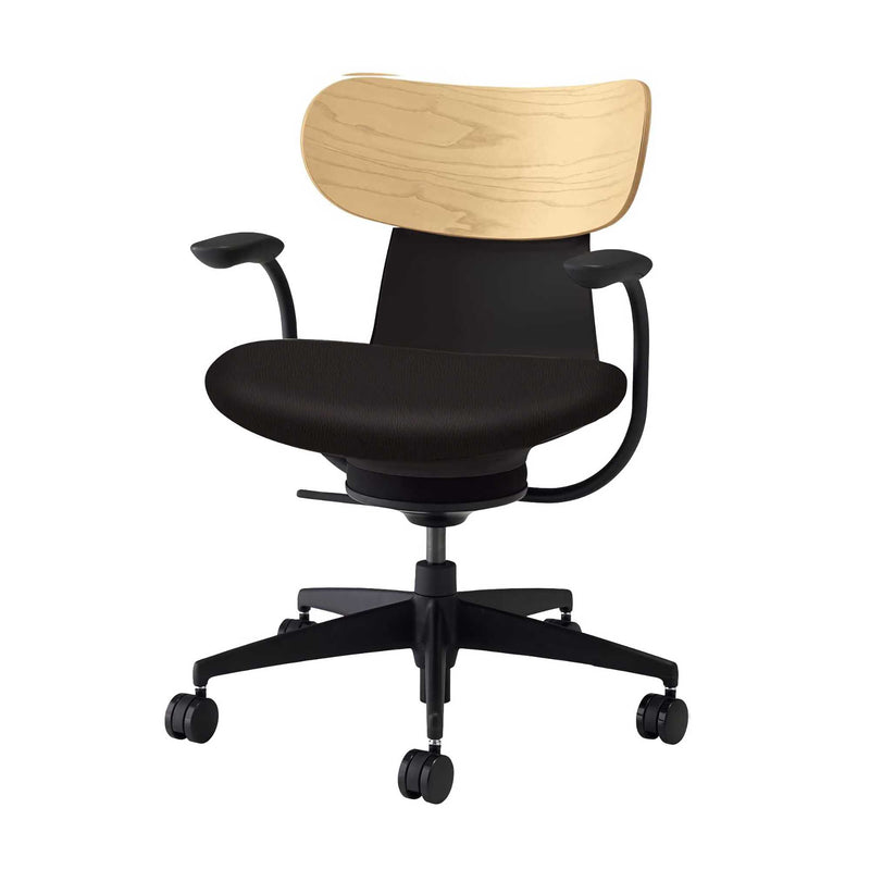 Kokuyo Inglife Office Chair Plywood Back with Arm, black leather