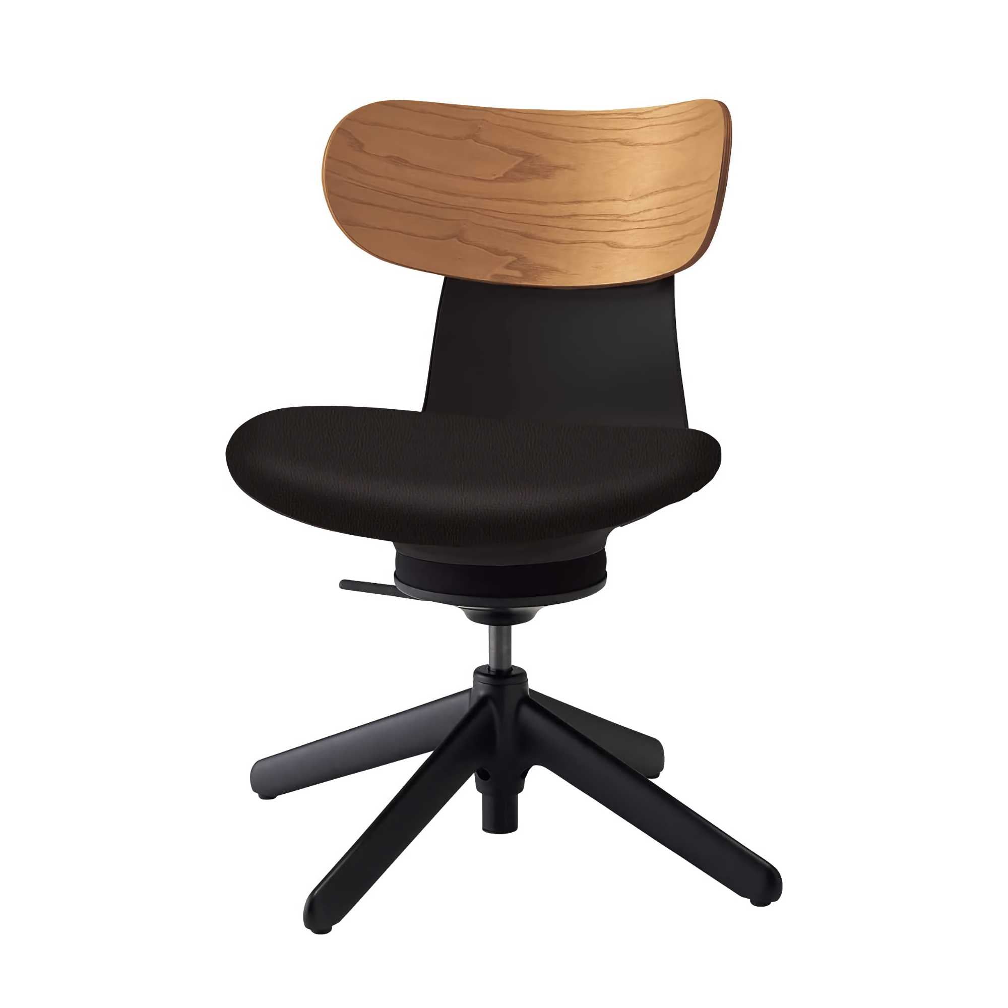 Kokuyo Inglife Office Chair Dark Plywood Back, black leather