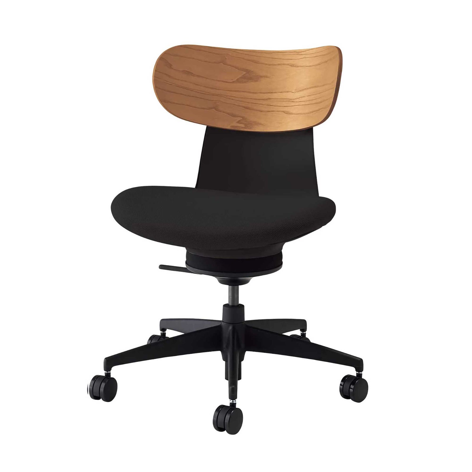 Kokuyo Inglife Office Chair Dark Plywood Back, black leather
