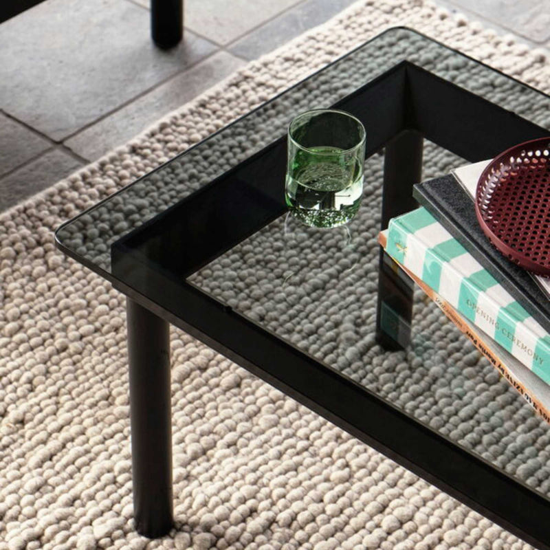 Hay Kofi coffee table with glass top, black/grey tinted glass (140x50 cm)