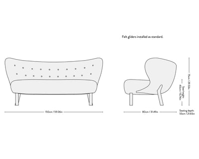 &Tradition VB2 Little Petra 2 Seater Sofa, Karakorum 003/Oak w150xd80xh75cm