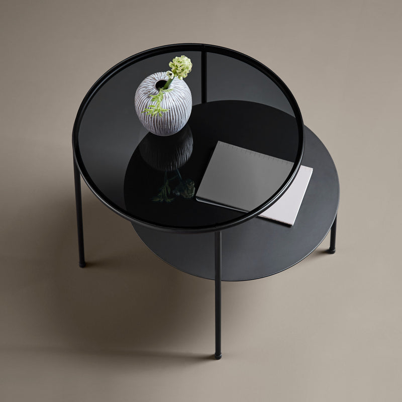 Woud Duo side table, Black-Dark Smoke Glass