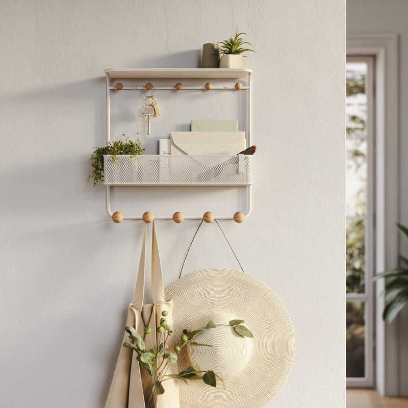 Umbra Estique shelf with hooks, white