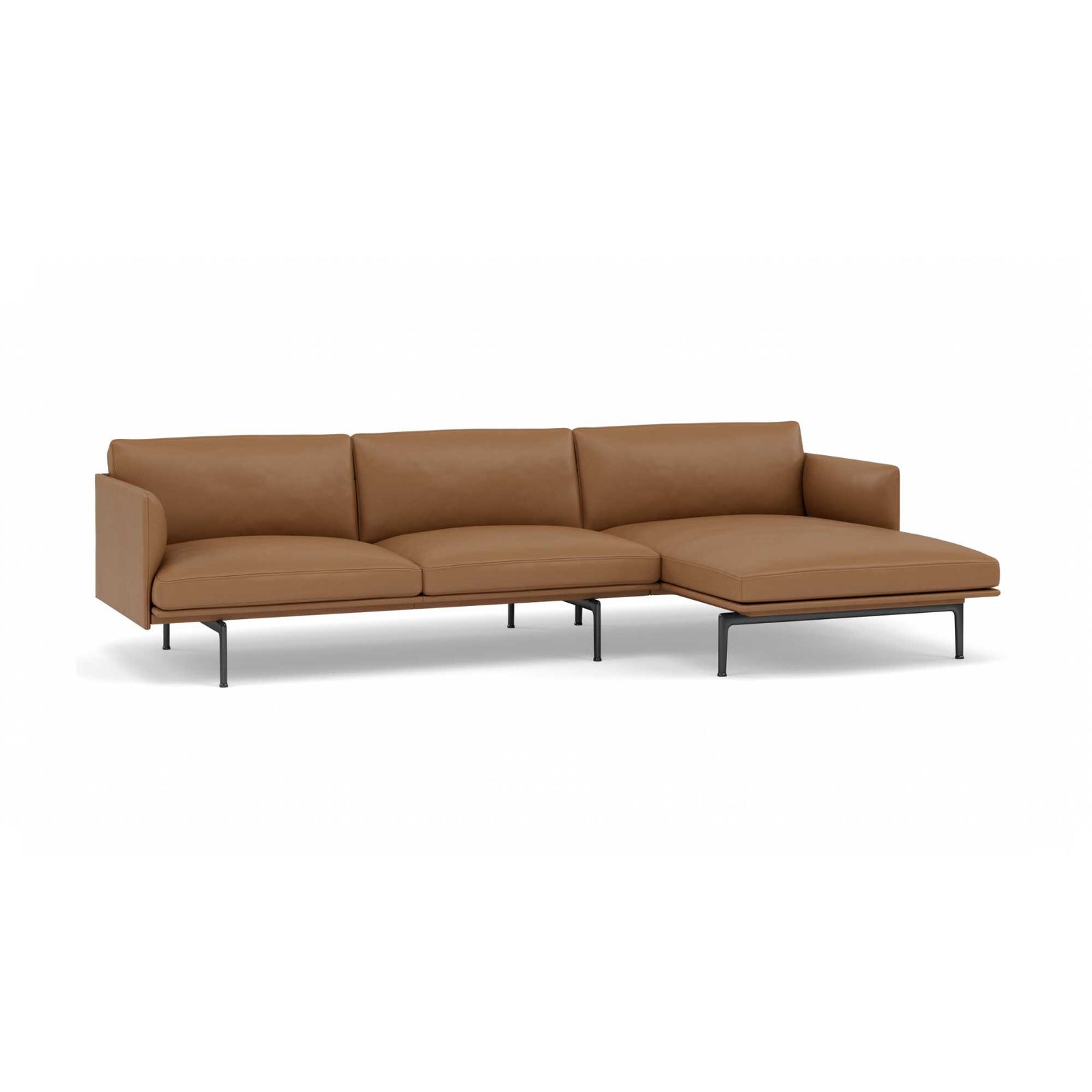 Muuto Outline Sofa chaise longue Right, RefineLeatherCognac/Black w263xd142xh71cm